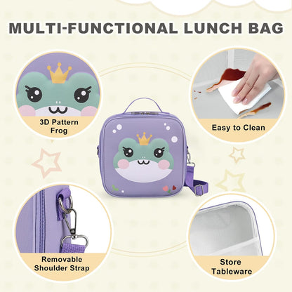 Kids Lunch Box for Kids Insulated Reusable Lunch Bag Tote Durable Children Leak-proof Lunchbox with Adjustable Shoulder Strap for School Daycare Travel Picnic (Navy - 3D Dinosaur)