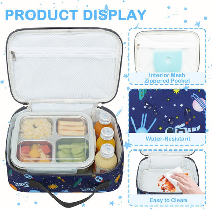 FlowFly Kids Lunch box Insulated Soft Bag Mini Cooler Back to School Thermal Meal Tote Kit for Girls, Boys, Astronaut - Colors A