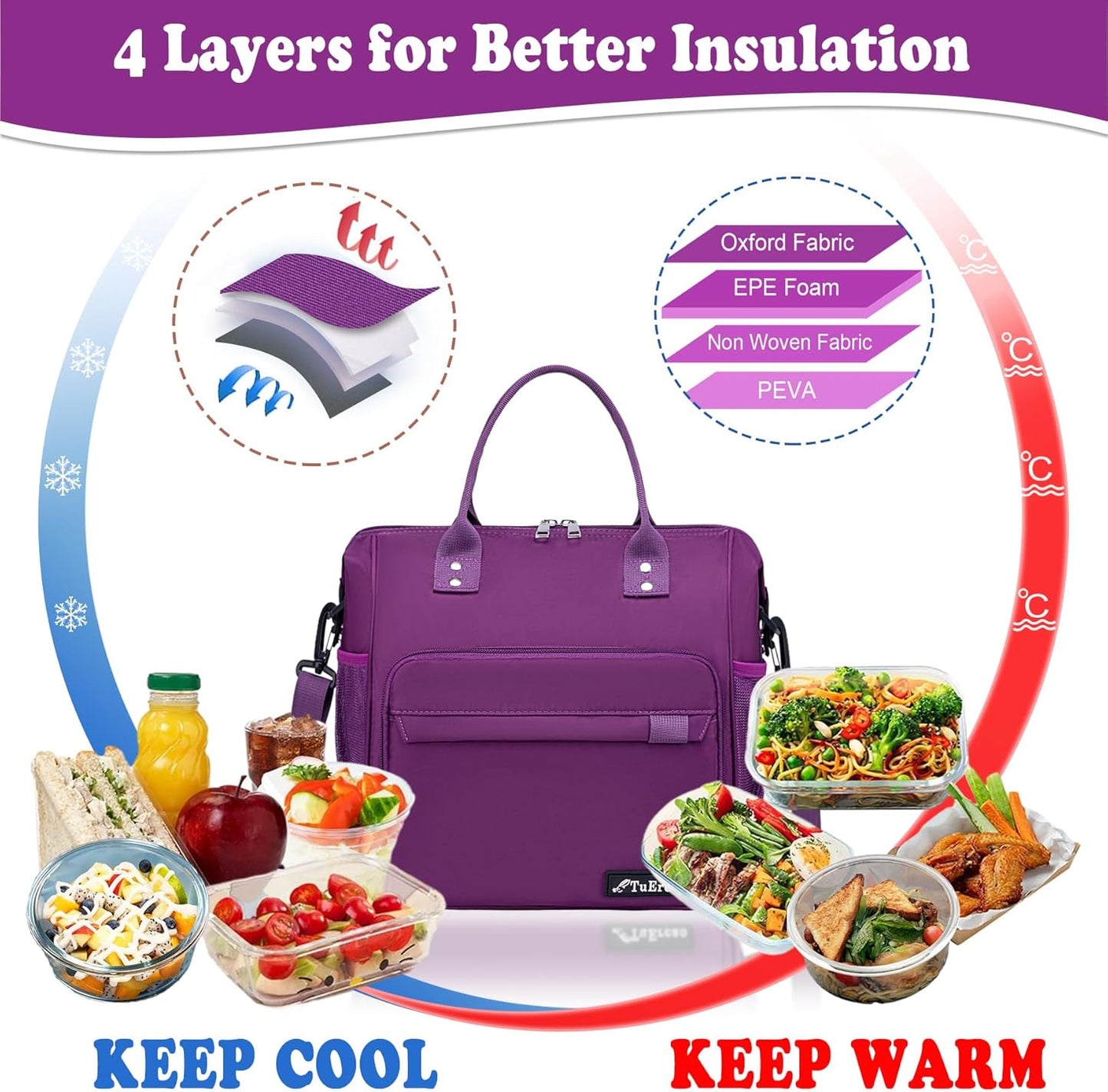 TuErCao Small Lunch Bag Lightweight Insulated Lunch Box for Women Work Portable Soft Cooler for Picnic Travel Road Trips, Loncheras para Mujer, Black