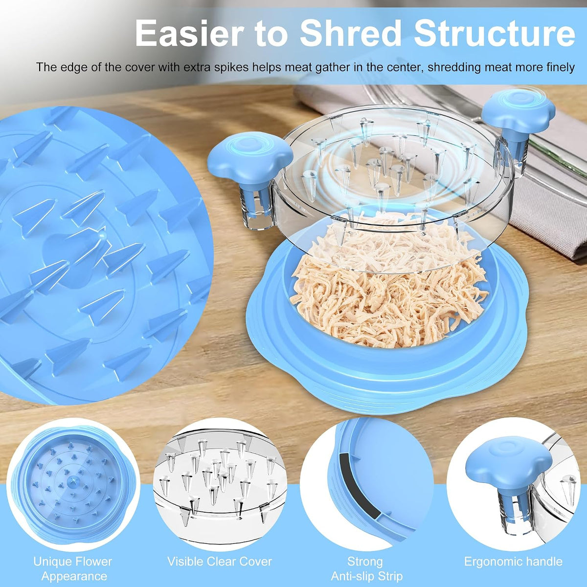 Chicken Shredder Tool Twist Large Meat Shredder with Brush&Fork, Black