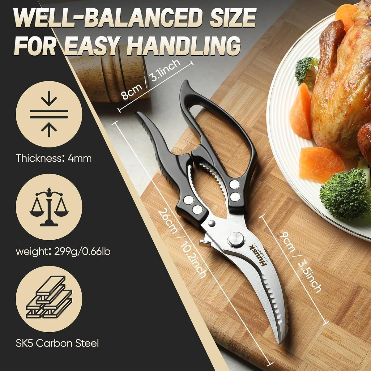 Huusk Poultry Shears Heavy Duty – All Purpose Japanese Kitchen Scissors