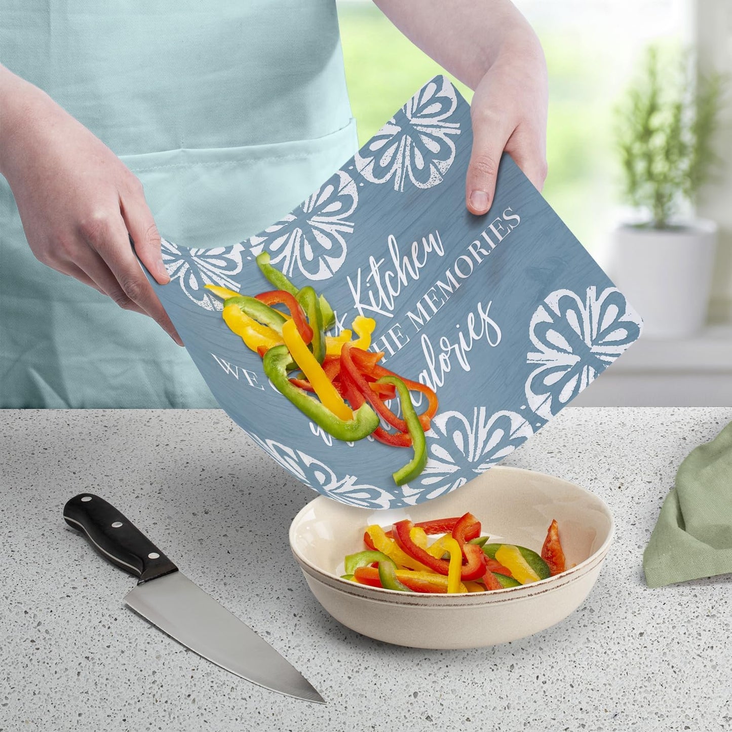 Cut N' Funnel Eat Fresh Designer Flexible Cutting Board Mat 15" x 11.5" Made in the USA Decorative Flexible Easy to Clean