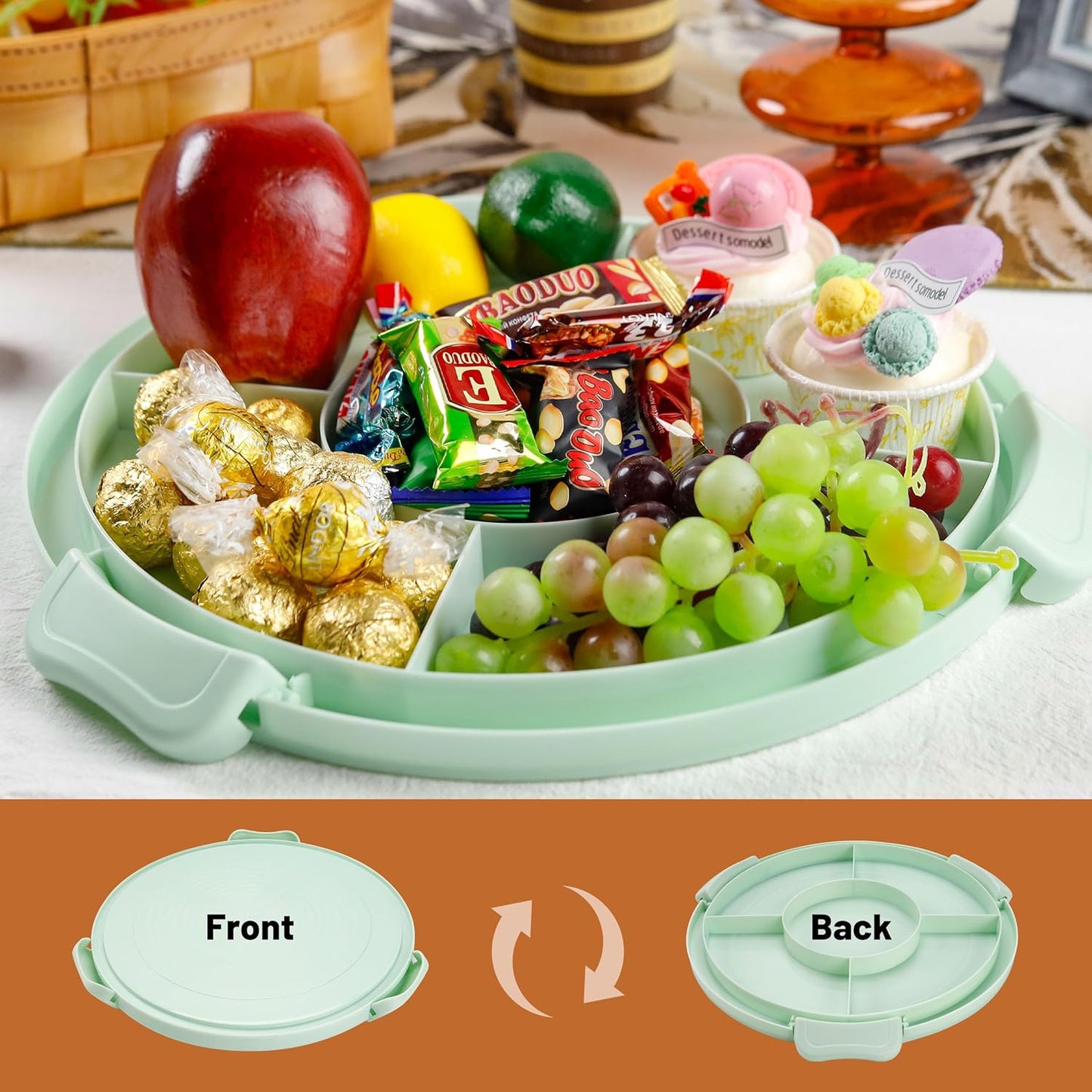 NPLUX Green Cake Containers with Lids Round Plastic Cupcake Holders 4-in-1 Multipurpose Cake Carrier Holder for 11 Inch Cake Pies Cupcake Eggs Fruit or Snack Transport