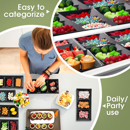 Ziliny 20pcs Black 3 Section Serving Tray Bulk Serving Dish Compartment Appetizer Tray Plastic Dessert Platter Divided Disposable Plate for a Tini Bit Older Party