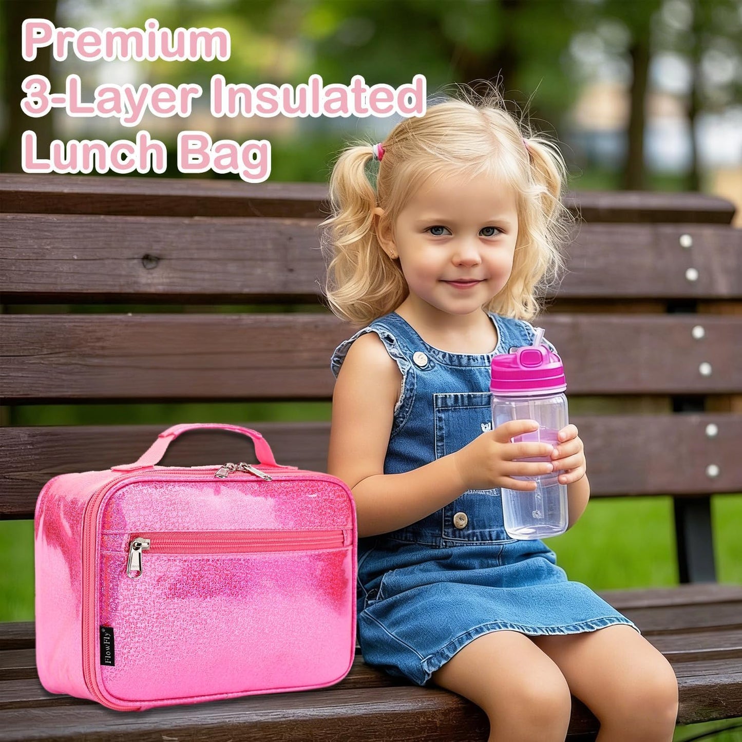 FlowFly Kids Lunch box Insulated Soft Bag Mini Cooler Back to School Thermal Meal Tote Kit for Girls, Boys, Black