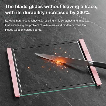 Tempered Glass Cutting Board Set for Kitchen Counter - Dishwasher Safe with Juice Grooves, Non-Slip Silicone Edges & Beveled Grip - 16"x12" & 12"x8" Serving Tray (Blue)