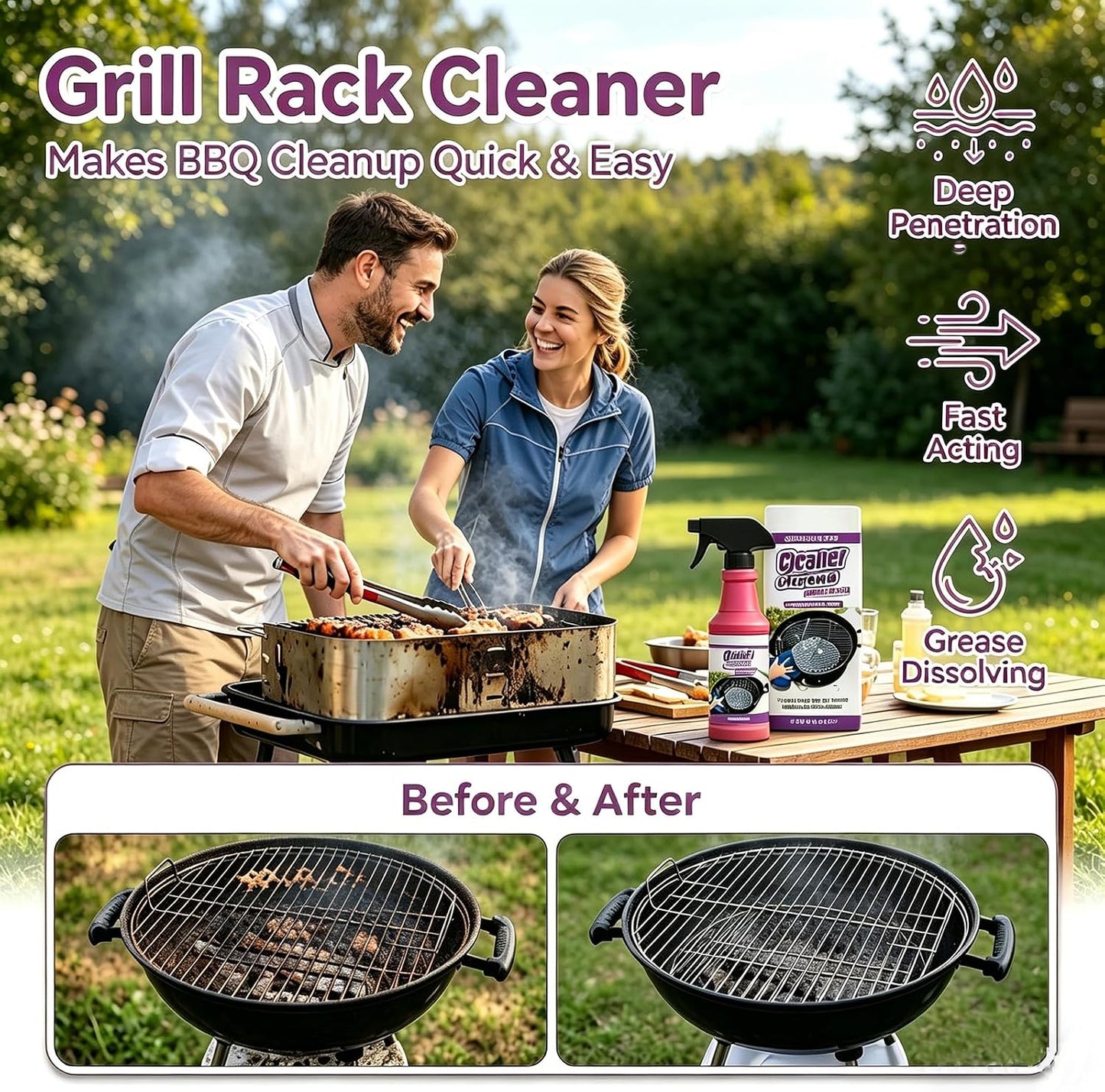 Fast Acting Heavy Duty Grill Degreaser Spray,2026 New BBQ Degreaser Cleaner Heavy Duty,120 ML Outdoor Grills Cleaner,Easily Lifts Baked-On Carbon and Grease,For Kitchen Grates and Racks (3PC)