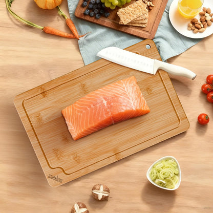 Bamboo Cutting Boards for Kitchen, Wood Cutting Board Set with Juice Grooves & Built-in Handles, Large Medium Small Chopping Board for Meat, Vegetables, Fruit