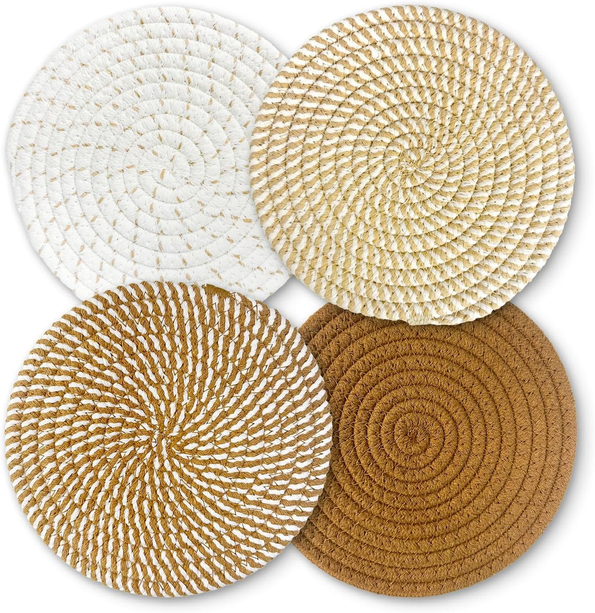 Trivets for Hot Dishes, Hot Pads for Kitchen, 7'' Trivets for Hot Pots and Pans, Pot Holders for Kitchen, Pot Holders Heat Resistant 4-Pcs, Kitchen Essentials for New Home (Brown)