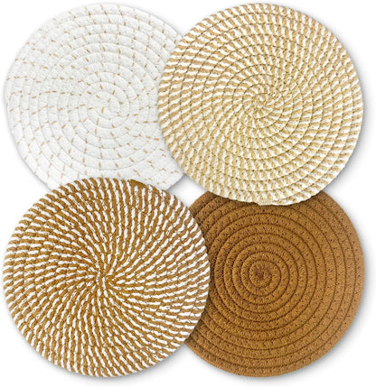 Trivets for Hot Dishes, Hot Pads for Kitchen, 7'' Trivets for Hot Pots and Pans, Pot Holders for Kitchen, Pot Holders Heat Resistant 4-Pcs, Kitchen Essentials for New Home (Brown)