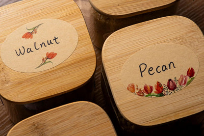 MONEST Waterproof Label Stickers for Jars and Lids, Pantry, Mason Jar, Canning, Spice, Bottle Labels (Red Tulip 2"x3")