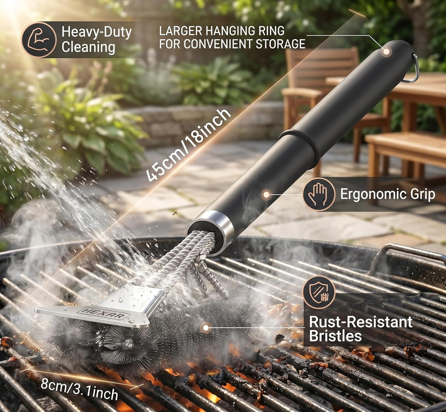 HEXAR® Grill Brush – BBQ Cleaning Scraper for Outdoor, Weber Cleaner Kit Grilling Tools, Barbecue Metal Rescue Brushes, Scrubber Stainless Steel Bristles, Charcoal Accessory Barbecue Accessories