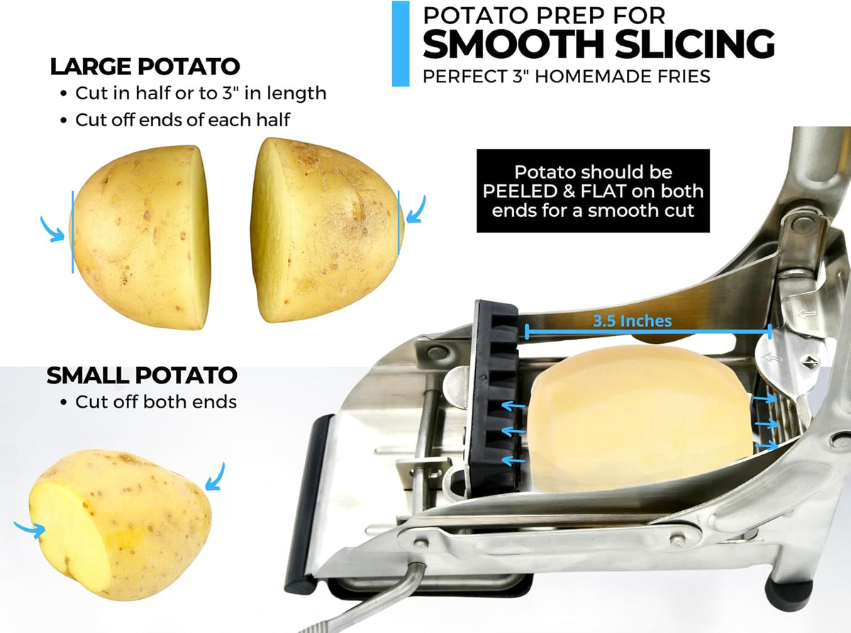 2-Blade French Fry Cutter - Stainless Steel Potato Slicer, Non-Slip Suction