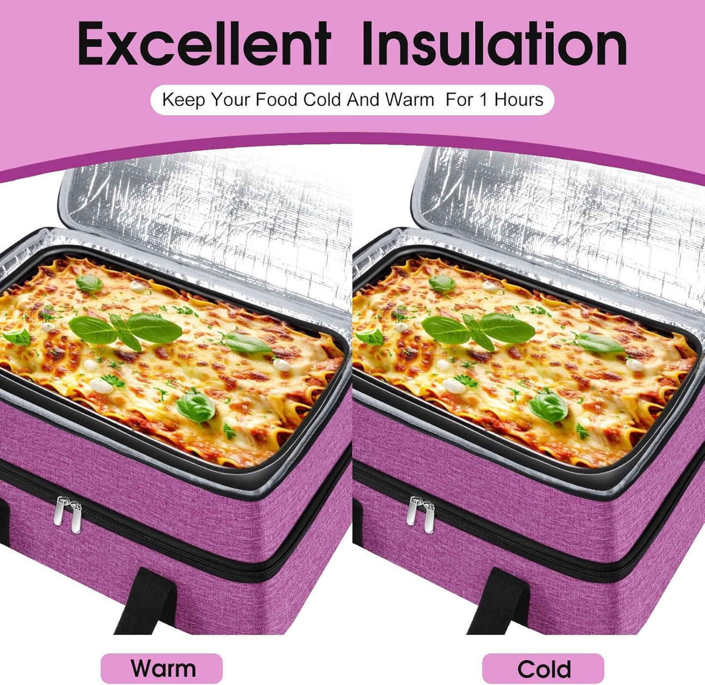 Insulated Casserole Carrier, Portable Casserole Carrier for Hot or Cold Food Lunch Tote Warmer or Cooler Bag, Lasagna Lunch Bag for Potluck Parties- Fits 9" x 13" Baking Dish-Charcoal Grey
