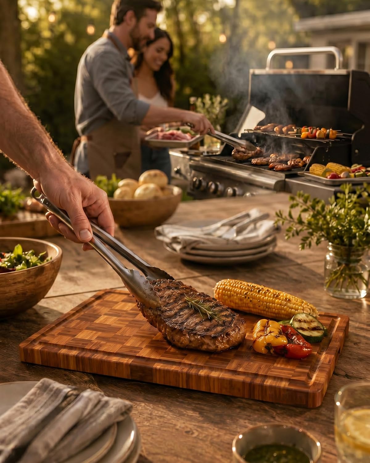 Cutting Board,Heavy Duty Cutting Board Set of 3 with Stand,End Grain Butcher Block Cutting Boards for Kitchen with Juice Grooves and Handles for Meat, Cheese, Charcuterie and Serving