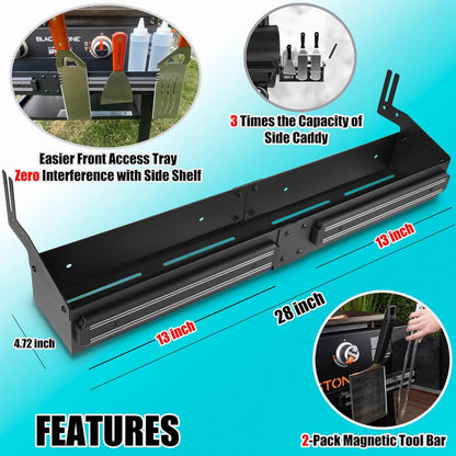 Front Griddle Caddy with 2-Pack Magnetic Tool Holders for Blackstone 36 inch Griddle, Large Capacity Front Tool/ Bottle Shelf for Easy Access, Grill Caddy for Blackstone Griddle Accessories 36 inches