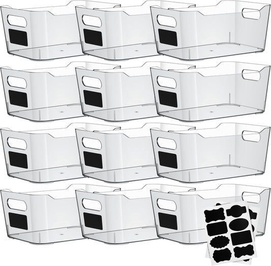 ShelfShaper Clear Plastic Storage Bins with Labels and Marker, Perfect for Kitchen Organization or Pantry Organization and Storage, Medium Fridge Organizer and Cabinet Organizers Storage Bins