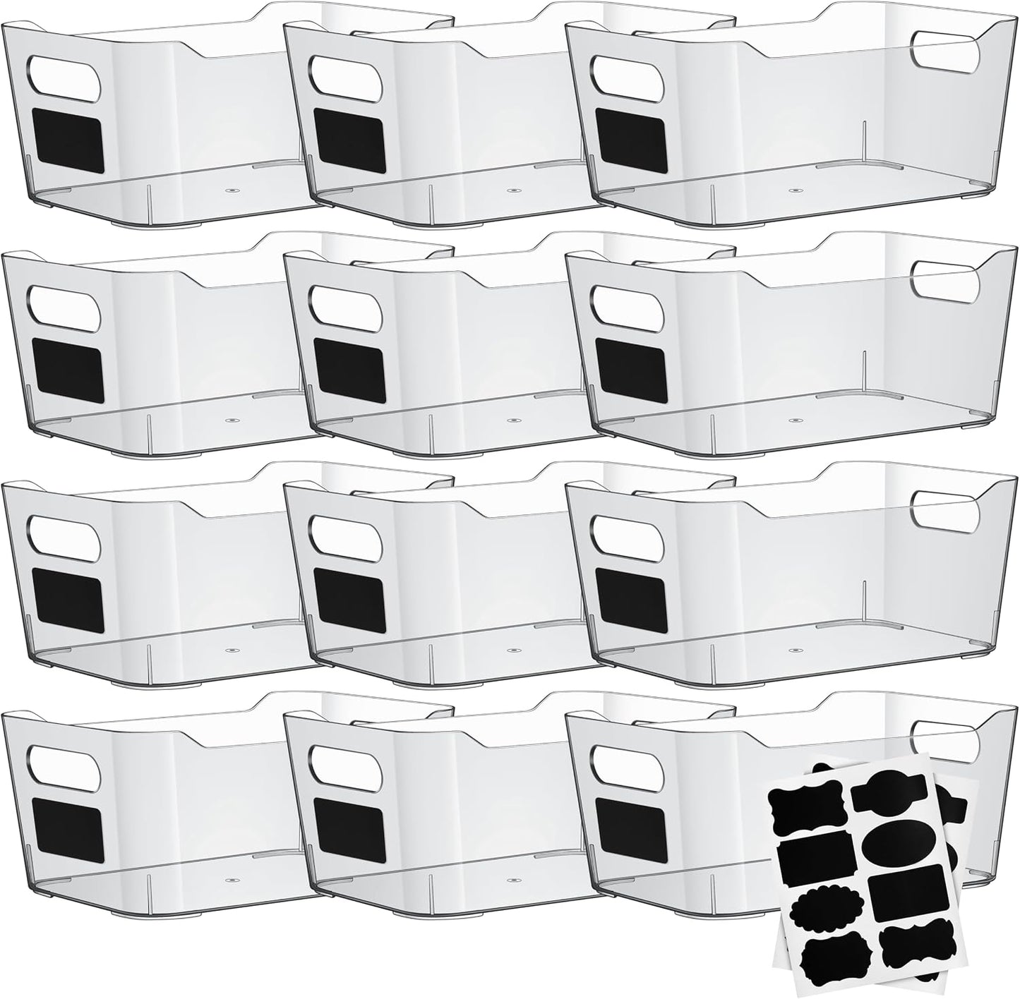 ShelfShaper Plastic Clear Storage Bins with Labels, Home Freezer Refrigerator Pantry Organizers and Storage Containers Fridge Organizer Bins Kitchen Organization Cabinet Medicine Bin for organizing