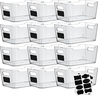 ShelfShaper Plastic Clear Storage Bins with Labels, Home Freezer Refrigerator Pantry Organizers and Storage Containers Fridge Organizer Bins Kitchen Organization Cabinet Medicine Bin for organizing