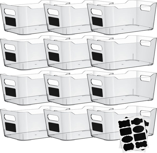 ShelfShaper Clear Plastic Storage Bins with Labels and Marker, Perfect for Kitchen Organization or Pantry Organization and Storage, Medium Fridge Organizer and Cabinet Organizers Storage Bins
