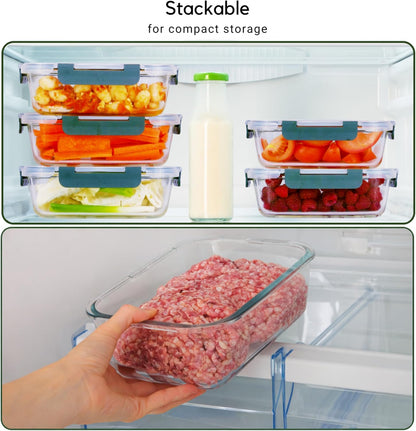 Brieftons Glass Meal Prep Containers: 5 Pack, 35 Oz with Airtight, Leakproof Snap Locking Lids, Perfect for Food Storage, Lunch & Portion Control, BPA-Free, Microwave, Oven, Freezer & Dishwasher Safe