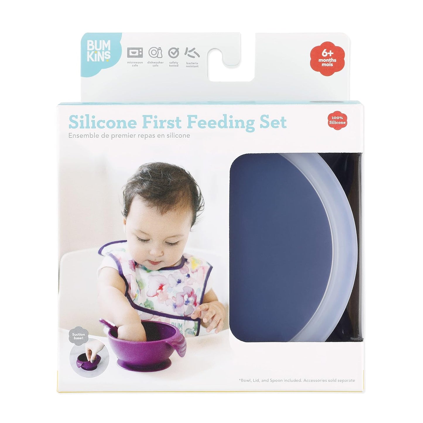 Bumkins Baby Bowl, Silicone Feeding Set with Suction for Baby and Toddler, Includes Spoon and Lid, First Feeding Set, Training Essentials for Baby Led Weaning for Babies 4 Months Up, Sage
