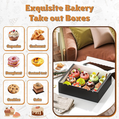 RYDDOY 4 Pack Cupcake Boxes, Hold 12 Standard Cupcakes, Cupcake Containers with Window and Inserts, High Grade Cupcake Holder, for Birthday Holiday Party, Supplies for Cupcakes, Desserts and More