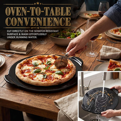 Geetery 14.5 Inch Glazed Ceramic Pizza Stone with Handles, Black