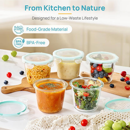 Vtopmart 10 Pack 35oz Glass Food Storage Containers with Lids, Meal Prep Containers, Airtight Reusable Lunch Container Set, Safe for Oven, Microwave, Freezer, and Dishwasher, Grey