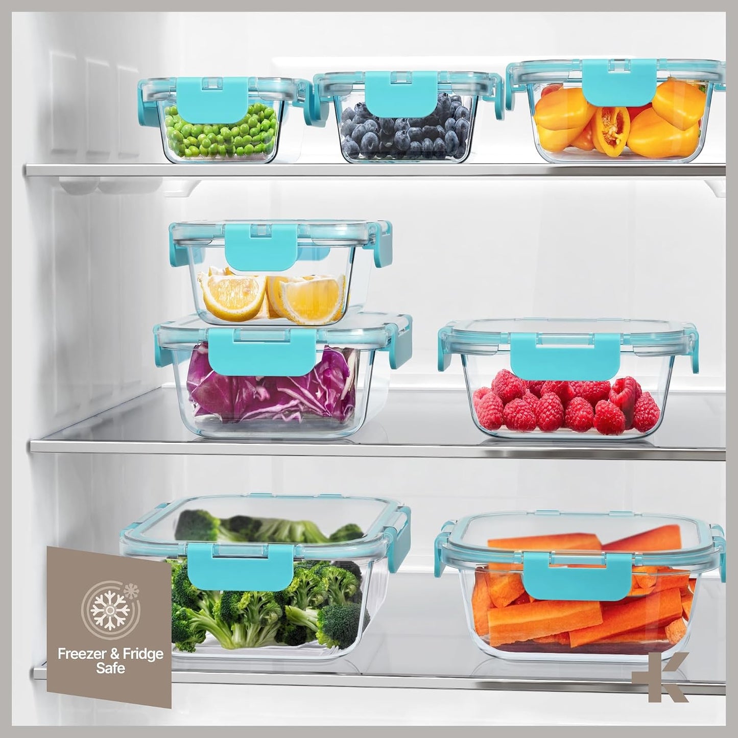Bakken Borosilicate Glass Food Storage Containers with Lids 16 Pieces, BPA-Free Stackable Lunch & Leftover Containers, Microwave, Freezer & Dishwasher Safe, 100% Airtight Leak-Proof, Gray