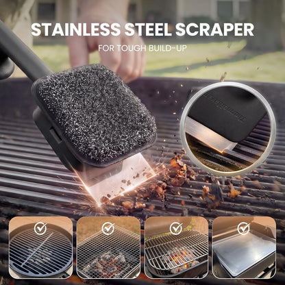ThermoMaven Bristle-Free BBQ Grill Brush - No Wire Risk Steam Cleaner Removes Burnt Grease Fast - 17" Cool-Touch Handle, Scraper & 3 Replaceable Heads for Gas, Charcoal & Cast Iron