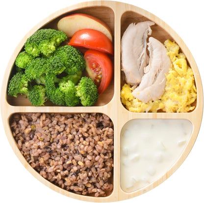 laboos Bamboo Portion Control Plate – 4-Compartment Divided Bento Tray for Balanced Eating, Portion Control & Meal Prep – Square Wooden Dinner Plate for Adults & Kids