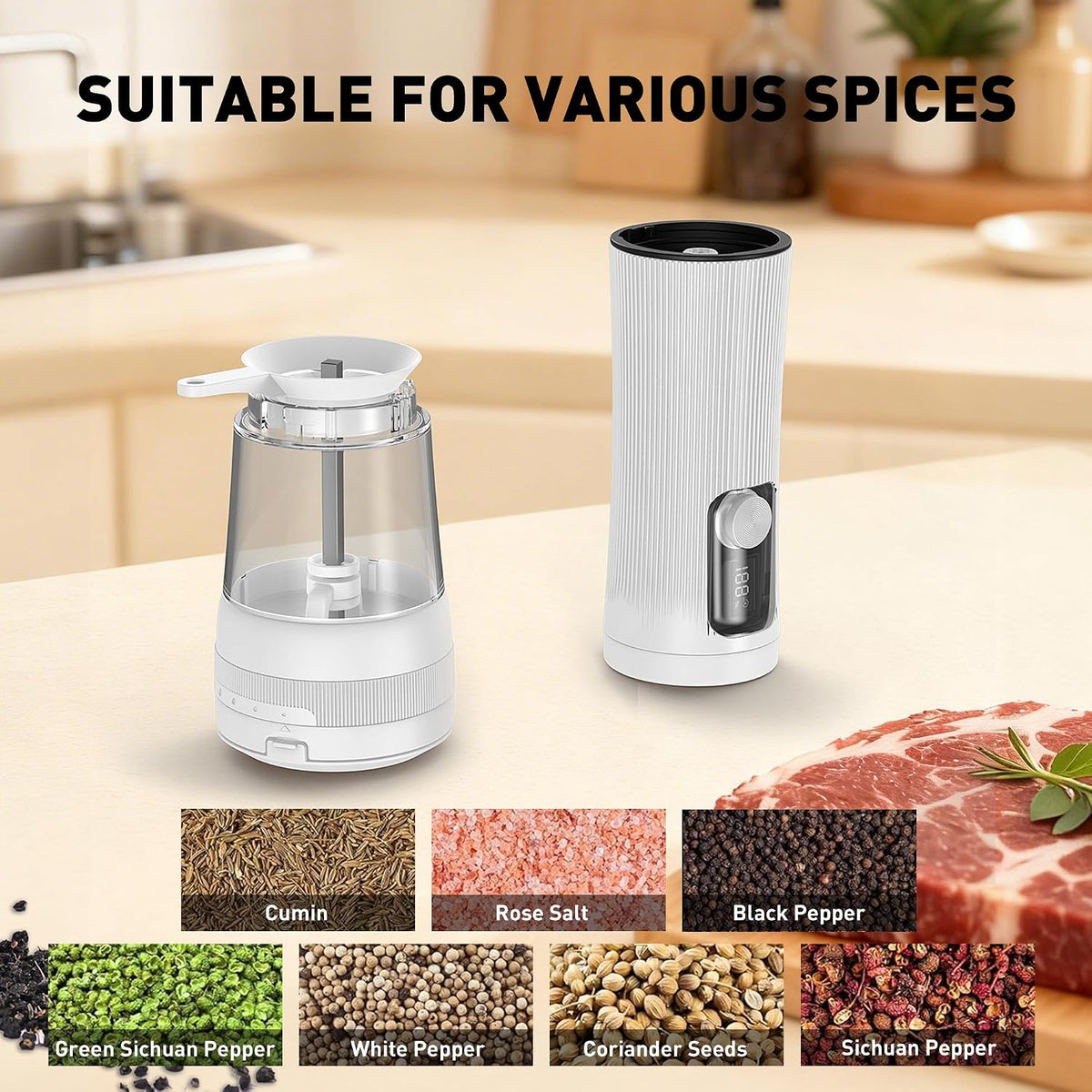 Electric Salt and Pepper Grinder Set, 2 in 1 Dual Bins USB Rechargeable