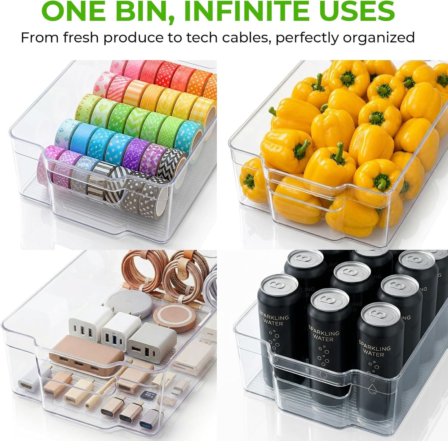 Zulay Kitchen 4 Pack Refrigerator Organizer Bins – Large Clear Fridge Storage Containers with Built-In Handles & Non-Slip Feet - Ideal Fridge Organizers, Kitchen Cabinets, Pantry Organization