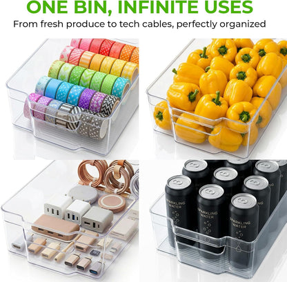 Zulay Kitchen 4 Pack Refrigerator Organizer Bins – Large Clear Fridge Storage Containers with Built-In Handles & Non-Slip Feet - Ideal Fridge Organizers, Kitchen Cabinets, Pantry Organization