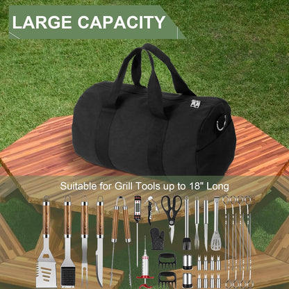 24" Grill Tool Storage Bag, Canvas, Black, Unisex, Classic Style, 60x24x24 cm/24 * 9.4 * 9.4 inches, Zipper Closure, Hand Strap, Perfect for Outdoor Grilling, Camping, Hiking