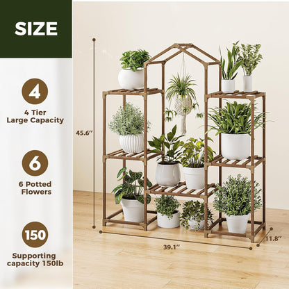 Bamworld Plant Stand Indoor Plant Shelf Outdoor Wood Plant Rack