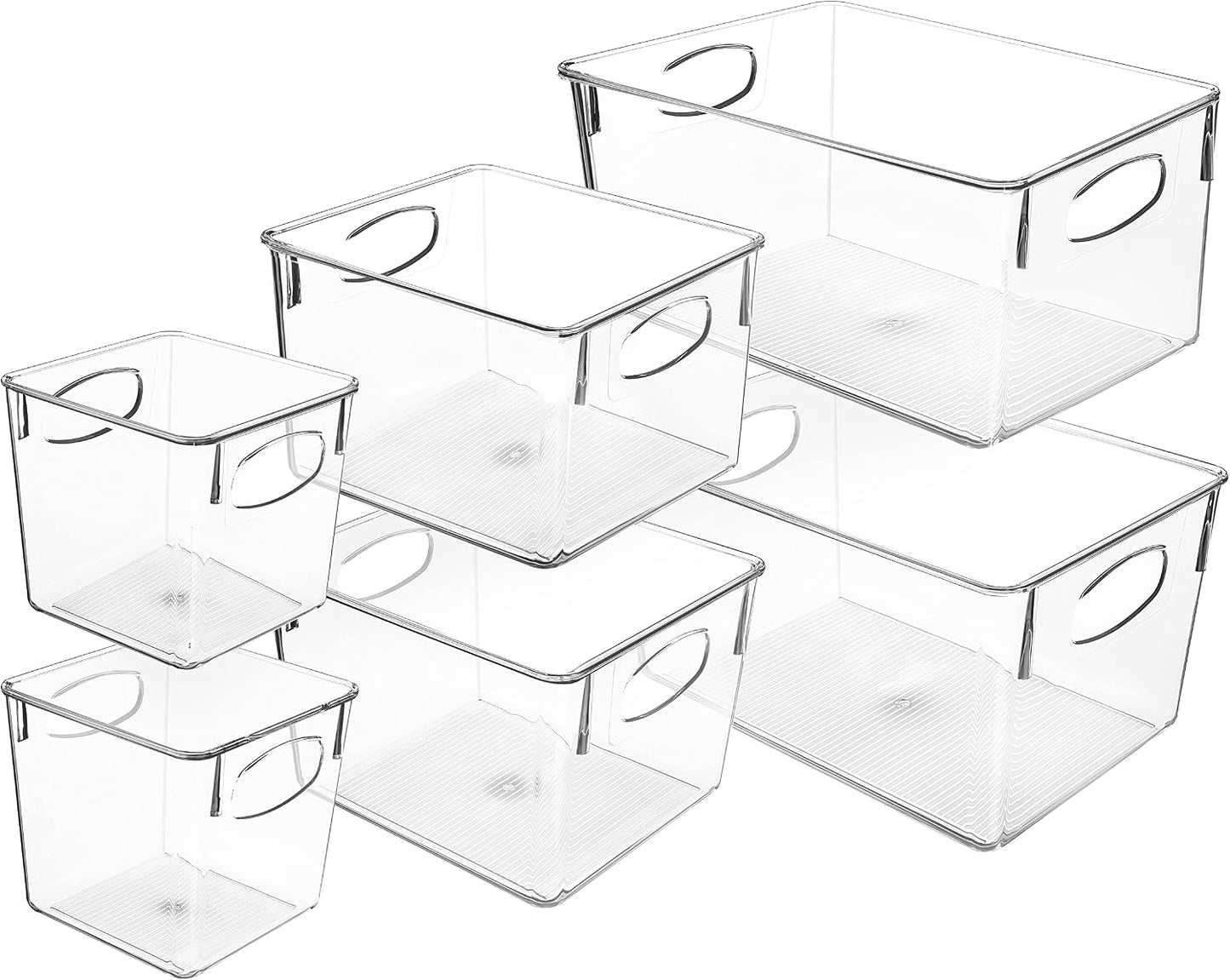 Sorbus Clear Plastic Storage Bins - Fridge Organization and Storage Solution, Acrylic Kitchen Cabinet and Pantry Organizer, Fridge Organizer Bins in 3 Sizes (6 Pack: 2 Small, 2 Medium, 2 Large)