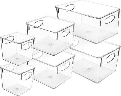 Sorbus Clear Plastic Storage Bins - Fridge Organization and Storage Solution, Acrylic Kitchen Cabinet and Pantry Organizer, Fridge Organizer Bins in 3 Sizes (6 Pack: 2 Small, 2 Medium, 2 Large)