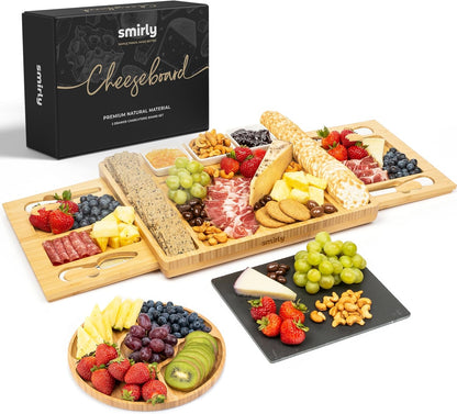 SMIRLY Charcuterie Boards Set - Large Bamboo Cheese Board Set - House Warming Gifts New Home, Wedding Gift for Couple, Bridal Shower Gift, Birthday Gifts for Women