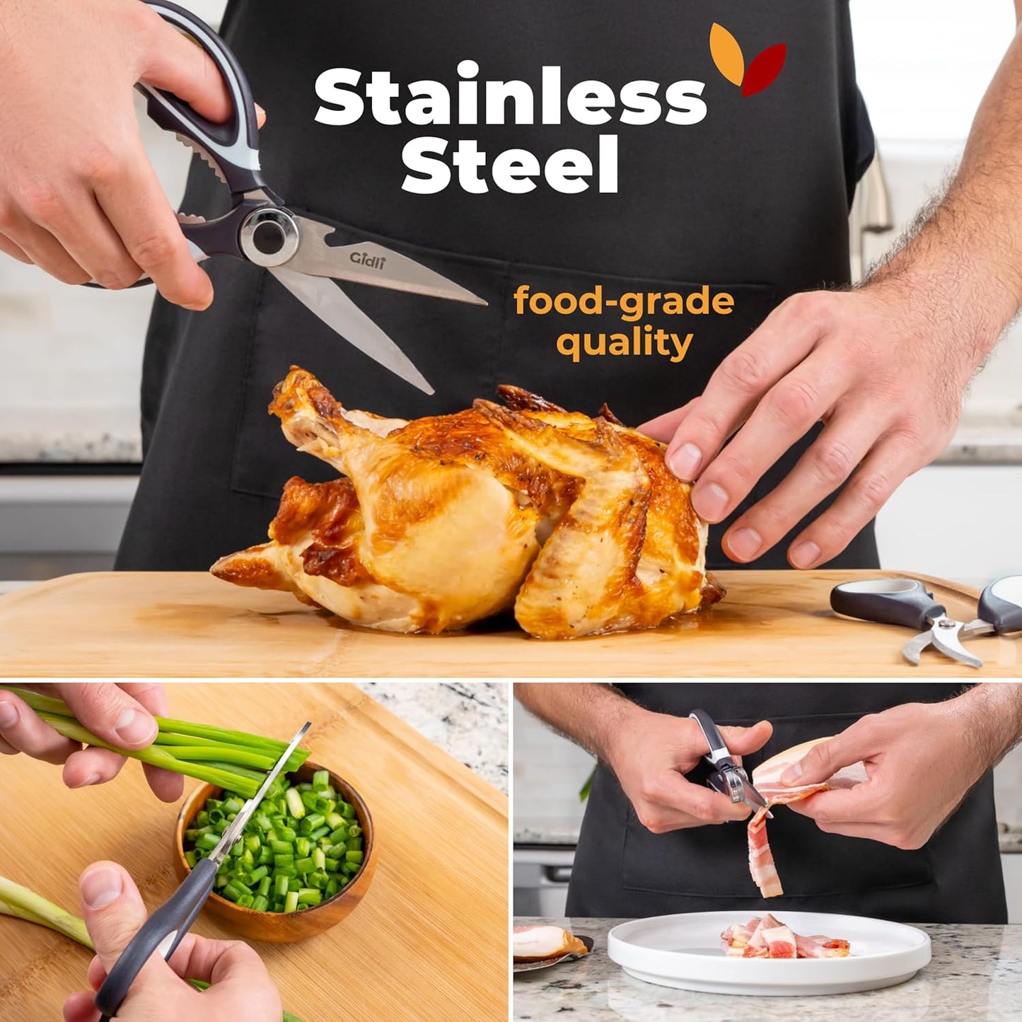 Kitchen Shears by Gidli - Liftime Replacement Warranty* - Includes Seafood Scissors As a Bonus - Heavy Duty Utility Stainless Steel All Purpose Ultra Sharp Scissors for Food/Cooking