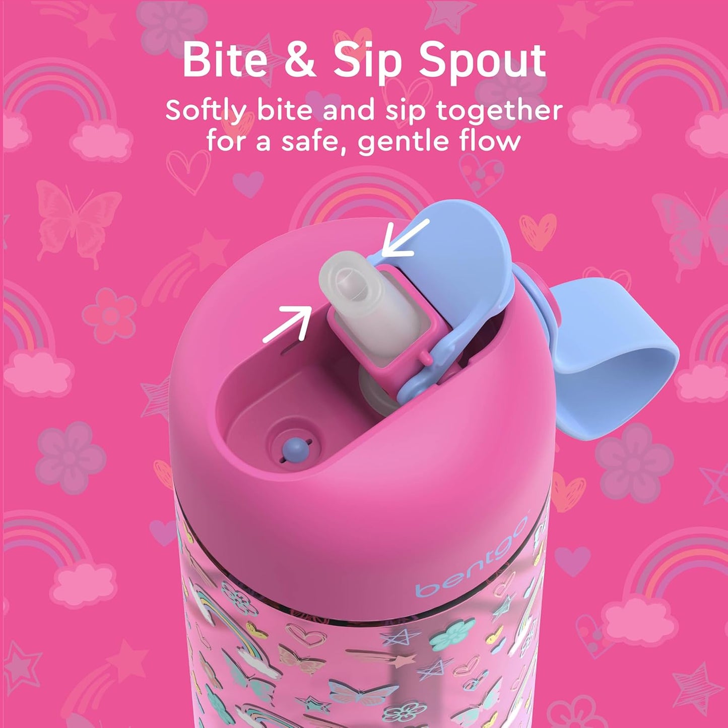 Bentgo Kids Water Bottle - Leak-Proof, Durable Tritan PFAS- & BPA-Free 15 fl oz, Kids/Toddlers Ages 3+ for School & Sports; Bite & Sip Spout, Carrying Handle, Dishwasher Safe (Unicorn)