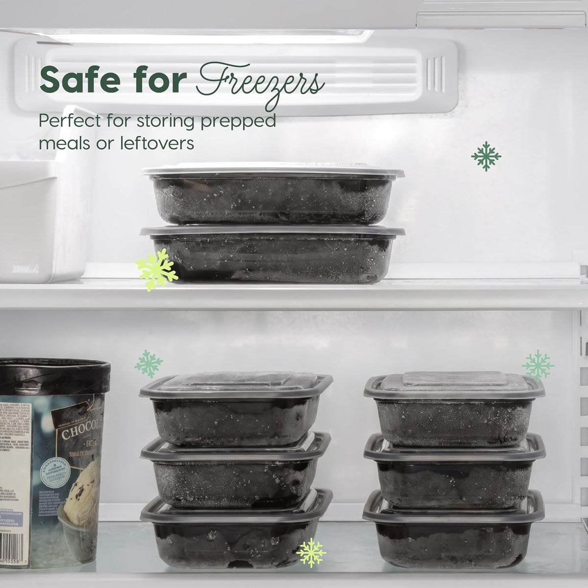 IRIS USA Meal Prep Containers, 36oz - 50 Pack (100-Piece) 3-Compartment Reusable Food Storage Containers with Lids, Plastic Kitchen Food Prep To Go Lunch Box, Microwave Freezer Dishwasher Safe, Black