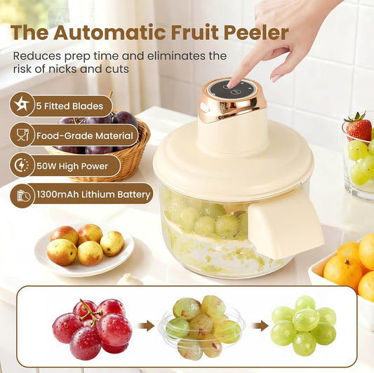 Automatic Electric Peeler Machine for Grapes, Garlic & Cherry Tomatoes - 20s Fast Skin Remover, Rechargeable & Easy to Clean for Home & Commercial Kitchen Use