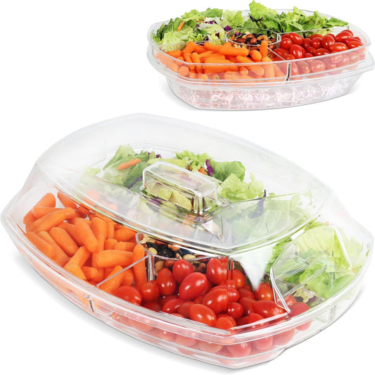 7Penn Acrylic Appetizer Serving Tray - 4 Compartment Transparent Chilled Serving Platter with Flip-Over Ice Tray Lid