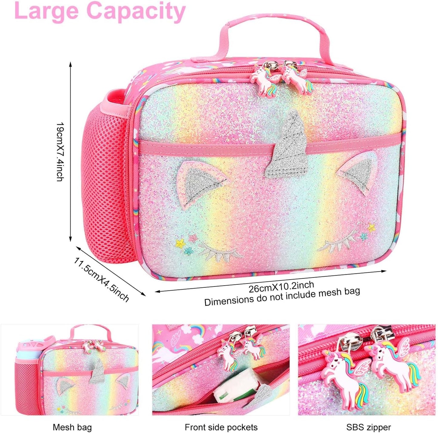 RHCPFOVR Kids Lunch Bag - Insulated Lunch Box for Boys Girls,Washable Lunch Bag and Reusable Toddler Leak-proof Lunchbox for School and Daycare - Colors A