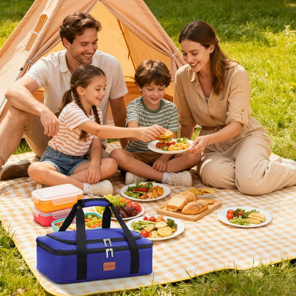 Insulated Casserole Carrier, Double Decker Food Carriers for Hot or Cold Food, Portable Leakproof Thermal Bag for Travel/Potluck Parties/Picnic/Cookouts (Red)