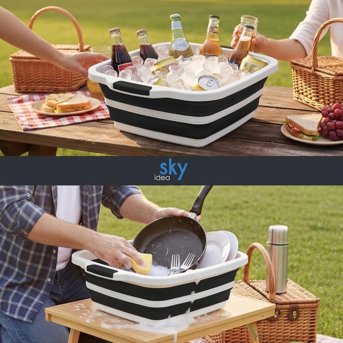 Collapsible BBQ Prep Tub with Lid - XL 4.22 GAL Folding Cutting Board & Food Basin for Outdoor Cooking, Marinating Container, Space Saving Prep Station