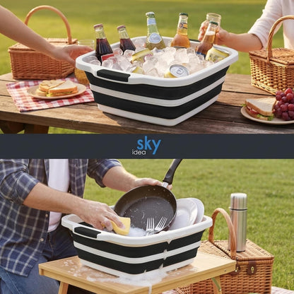 Collapsible BBQ Prep Tub with Lid - XL 4.22 GAL Folding Cutting Board & Food Basin for Outdoor Cooking, Marinating Container, Space Saving Prep Station