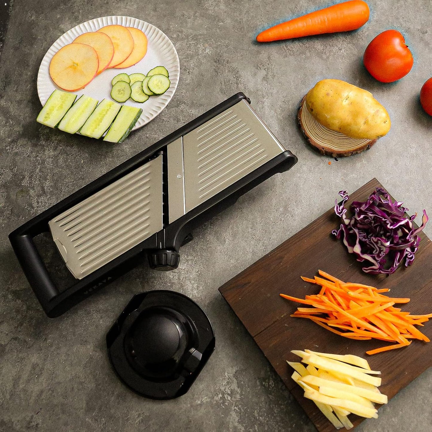 VEKAYA Mandoline Slicer, Mandoline Slicer for Kitchen, Adjustable Mandolin, Stainless Steel Mandoline, Vegetable Slicer, Potato, Onion, Cucumber, Tomato, Veggie Slicer with Cut-Resistant Gloves
